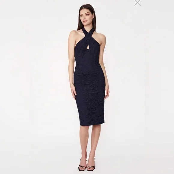 Bardot | Dresses | Nwt Bardot Navy Blue Riviera Lace Corset Halter Dress Sz  S Small Us 4